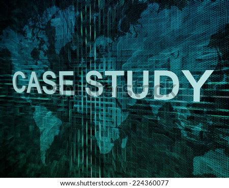 Case Study text concept on green digital world map background