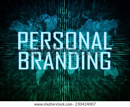 Personal Branding text concept on green digital world map background