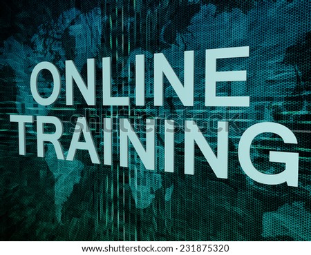 Online Training text concept on green digital world map background