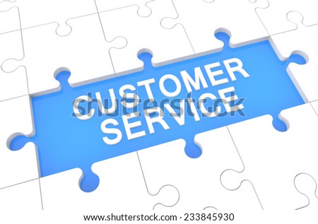 Customer Service - puzzle 3d render illustration with word on blue background