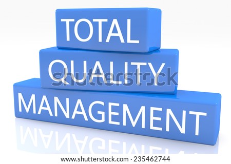 3d render blue box with text Total Quality Management on it on white background with reflection