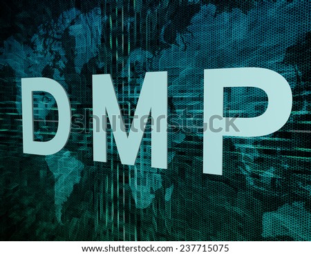 DMP - Data Management Platform or Debt Management Plan text concept on green digital world map background