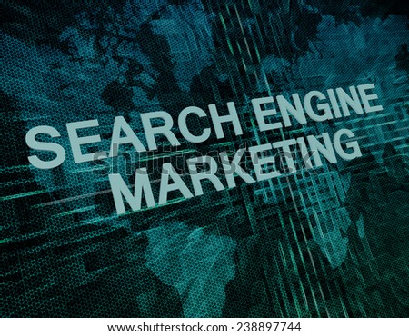 Search Engine Marketing text concept on green digital world map background