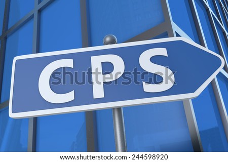 CPS - Cost per Sale - illustration with street sign in front of office building.