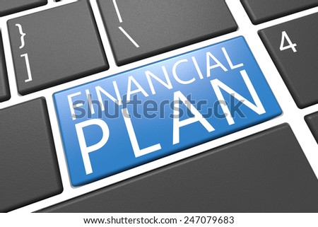 Financial Plan - keyboard 3d render illustration with word on blue key