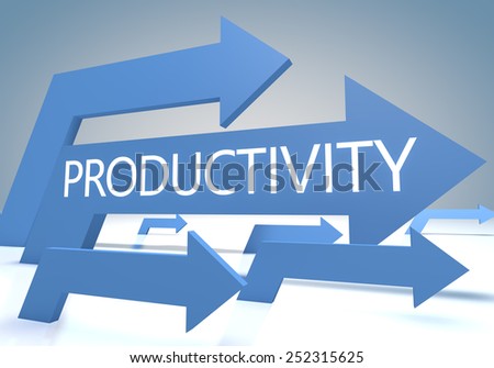 Productivity render concept with blue arrows on a bluegrey background.