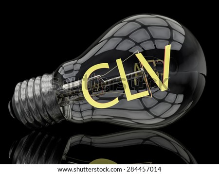CLV - Customer Lifetime Value - lightbulb on black background with text in it. 3d render illustration.
