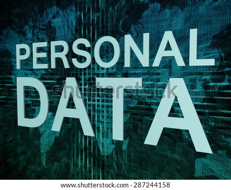 Personal Data text concept on green digital world map background