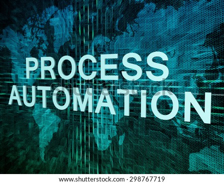 Process Automation text concept on green digital world map background