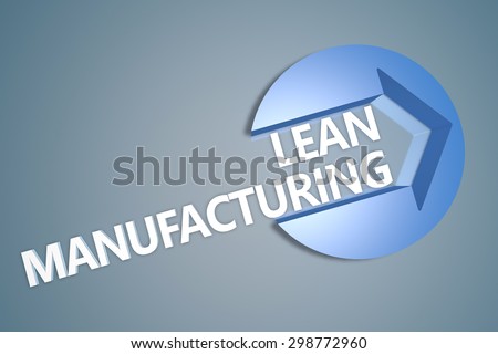 Lean Manufacturing - text 3d render illustration concept with a arrow in a circle on blue-grey background
