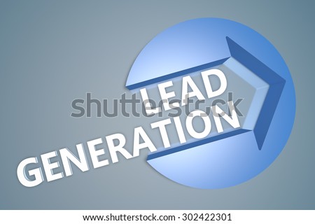 Lead Generation - text 3d render illustration concept with a arrow in a circle on blue-grey background