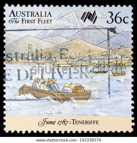 AUSTRALIA - CIRCA 1987: A stamp printed in Australia shows First Fleet arrives at Cape of Good Hope; series,  circa 1987