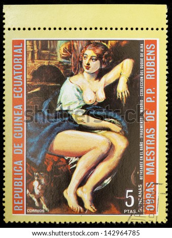 REPUBLICA DE GUINEA EQUATORIAL - CIRCA 1972: A set of postage stamps printed in EQUATORIAL GUINEA shows a fragment of  \