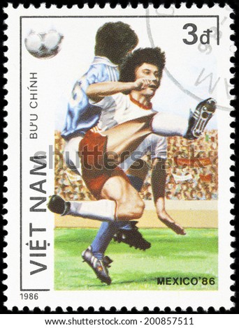 VIET NAM - CIRCA 1986: A stamp printed in Viet Nam shows World Cup Championship, 1986 FIFA World Cup, series, circa 1986