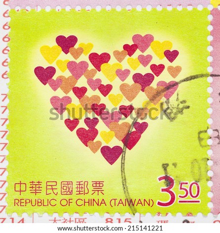 REPUBLIC OF CHINA (TAIWAN) - CIRCA 2013: A stamp printed in the Taiwan shows image of heart, circa 2013