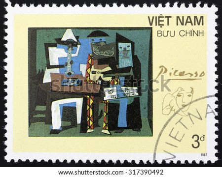 VIETNAM-CIRCA 1987: A stamp printed in Vietnam shows a canvas image done by Pablo Picasso, circa 1987