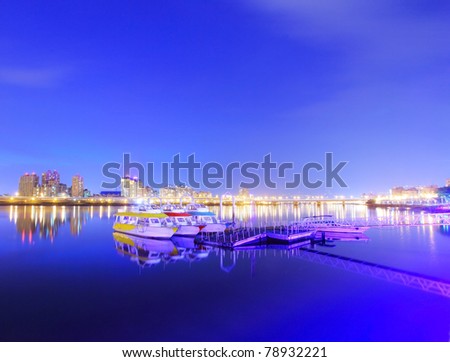 Wooden Dock at late evening--Taipei City
