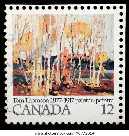 CANADA - CIRCA 1977:  A stamp printed in Canada shows a art picture of Tom Thomson- Autumn Birches, circa 1977