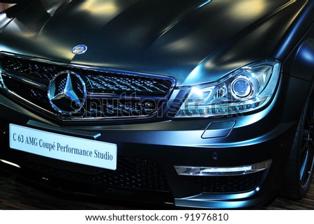 TAIPEI, TAIWAN - JAN 1: A 2012  Mercedes-Benz C 63 AMG Coupe\' performance car on display at the 19th TAIPEI INT\'L AUTO SHOW on January 1, 2012 in Taipei, Taiwan