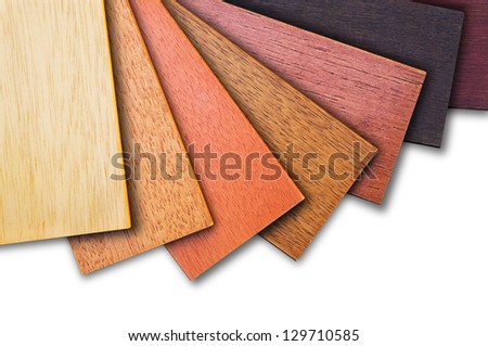 Wood color guide, samples of wood choice on white background.