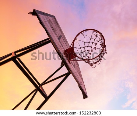 Basketball board on sunset sky