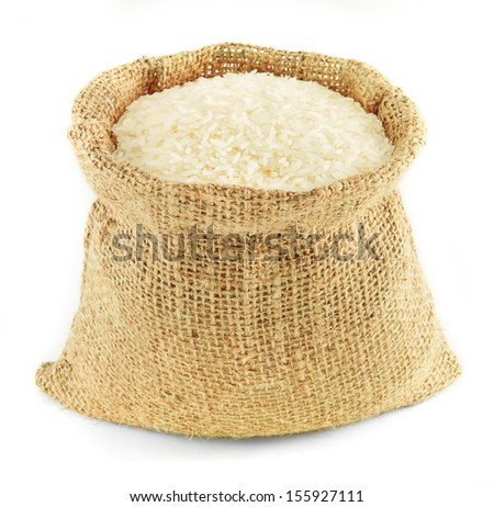 Jasmine rice in small burlap sack Jasmine rice in small burlap sack