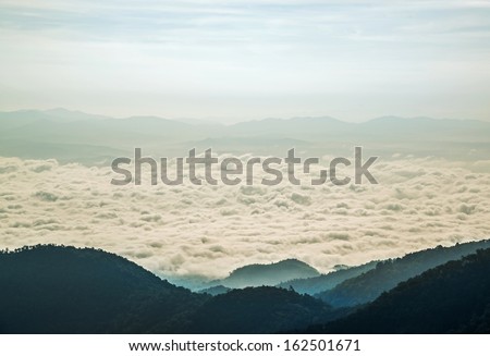 Sea of mist from high mountain , Ang khang mountain, Thailand.