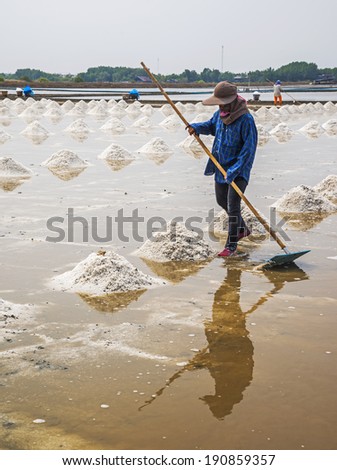 Salted worker in salt field
