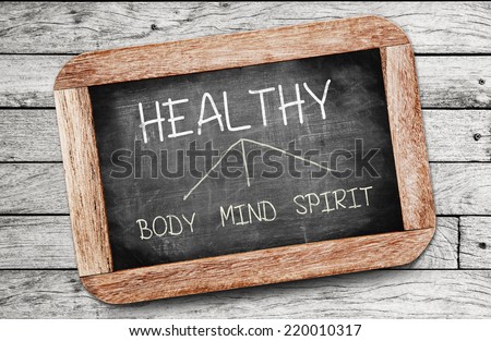 Healthy concept. Body, Mind, and Spirit drawing on blackboard