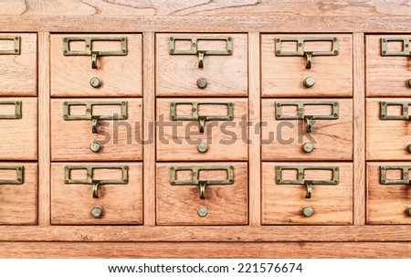 Rows of old wooden drawers