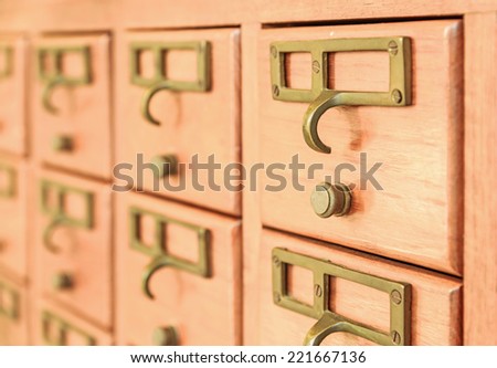 Rows of old wooden drawers