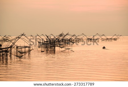 Thai style fishing trap in Pak Pra Village, Net Fishing Thailand, Thailand Shrimp Fishing, Phatthalung, Thailand.