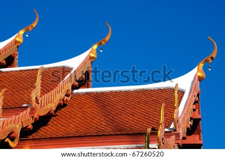A Roof Top of A Thai Style Temple in Sritawee Temple,Nakhon si thammarat, Thailand