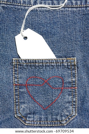 Blue jeans pocket with price label