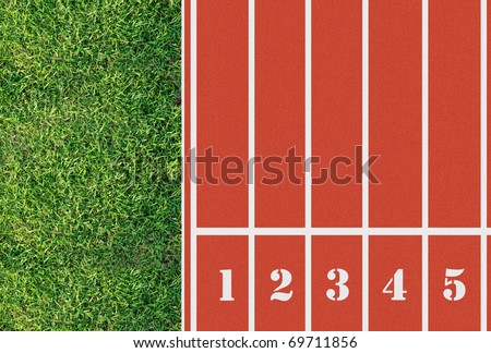 Number on the start of a running track from bird eyes perspective