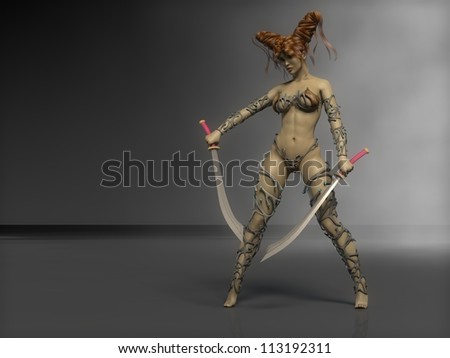 warrior girl in fantasy armor