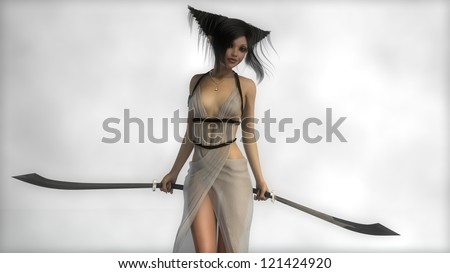 young elf girl with two swords