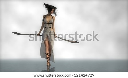 young elf girl with two swords