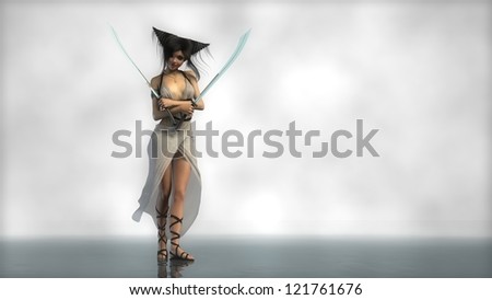 young elf girl with swords