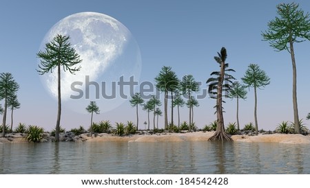 prehistoric lanscape with big moon - furnished by NASA