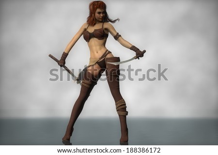 warrior girl with two swords