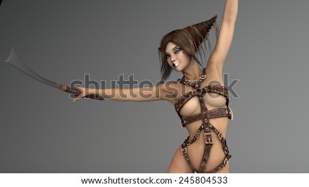 warrior girl in leather armor with swords