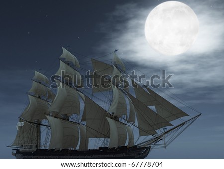 ship under the moon in ocean