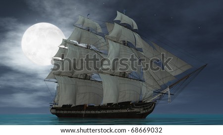 ship under the moon in the ocean