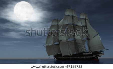 ship in the sea under the moon