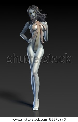 blue alien humanoid isolated on black