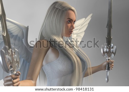 white angel with sword