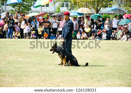 THAILAND- JANUARY 12: Show Dogs of War, Thailand's Air Force. Don Muang Airshow, January 12, 2013, Don Muang Airport, Bangkok, Thailand.