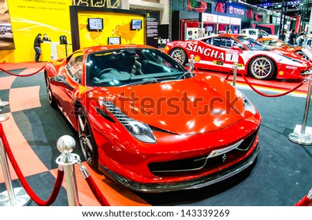 BANGKOK - JUNE 20 :  Ferrari 458 Challenge car on display at Bangkok International Auto Salon 2013 Exciting Modified Car Show on June 20, 2013 in Bangkok, Thailand.