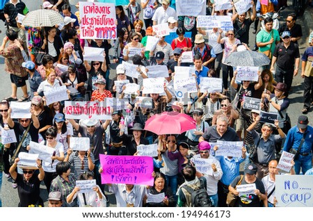 BANGKOK - MAY 24: People whom want democracy gathered at Major Cineplex Ratchayothin was against the military coup on May 24, 2014 in Bangkok, Thailand.